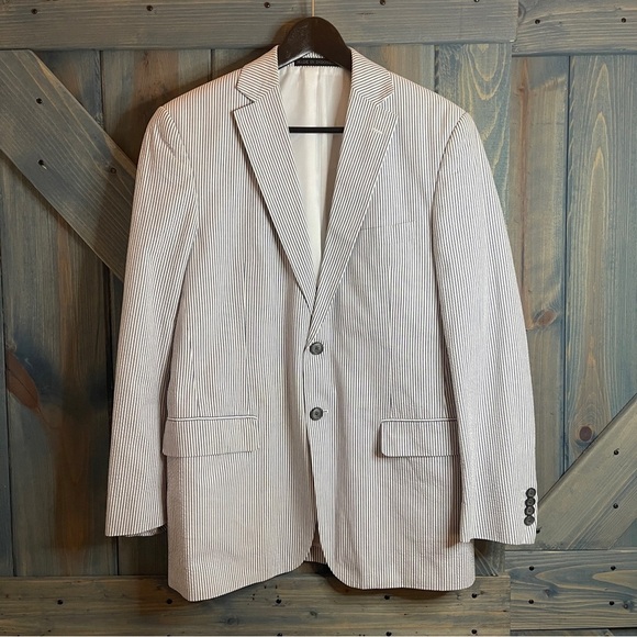 Pinstripe White and Blue Sport Coat Size 40R The Men’s Store Bloomingdale’s NWOT - Picture 1 of 6